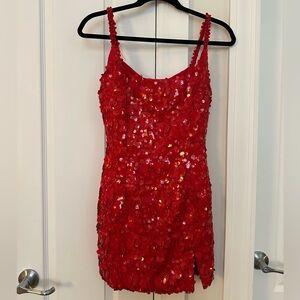 NADINE MERABI Red Sequin Mini Dress